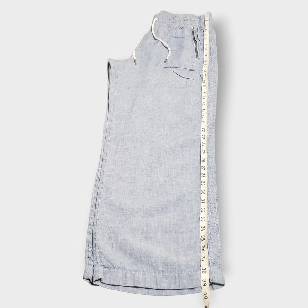 Athleta Cabo Linen Wide Leg Pant Chambray Blue Size 14 Elastic Waist Drawstring - Picture 10 of 11